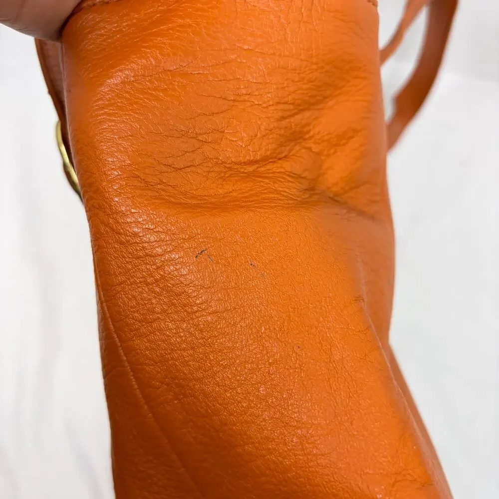 Emma Fox orange brown soft leather tote handbag. floral lining. satchel, purse